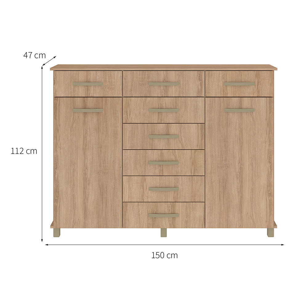 Cômoda Malibu 2 Portas 8 Gavetas Mel