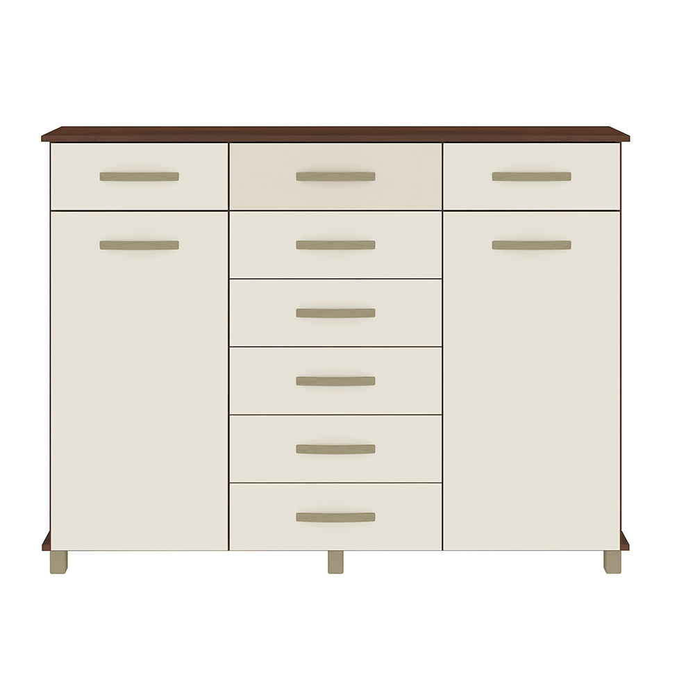 Cômoda Malibu 2 Portas 8 Gavetas Rustico e Champagne