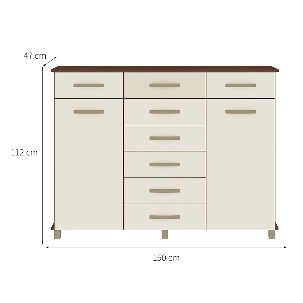 Cômoda Malibu 2 Portas 8 Gavetas Rustico e Champagne