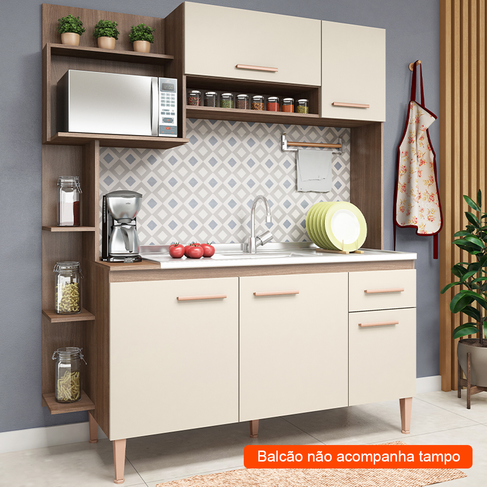 Cozinha Compacta Sofia I 5 Portas 1 Gaveta Teka e Champagne