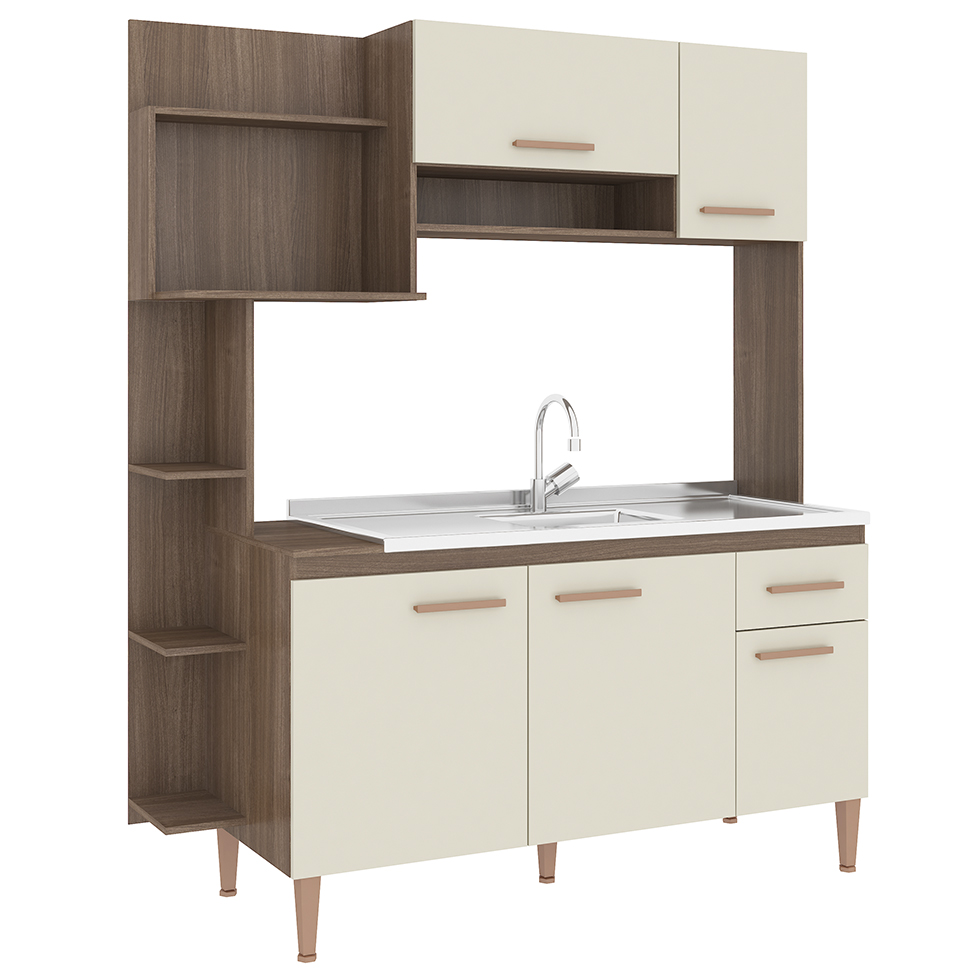 Cozinha Compacta Sofia I 5 Portas 1 Gaveta Teka e Champagne