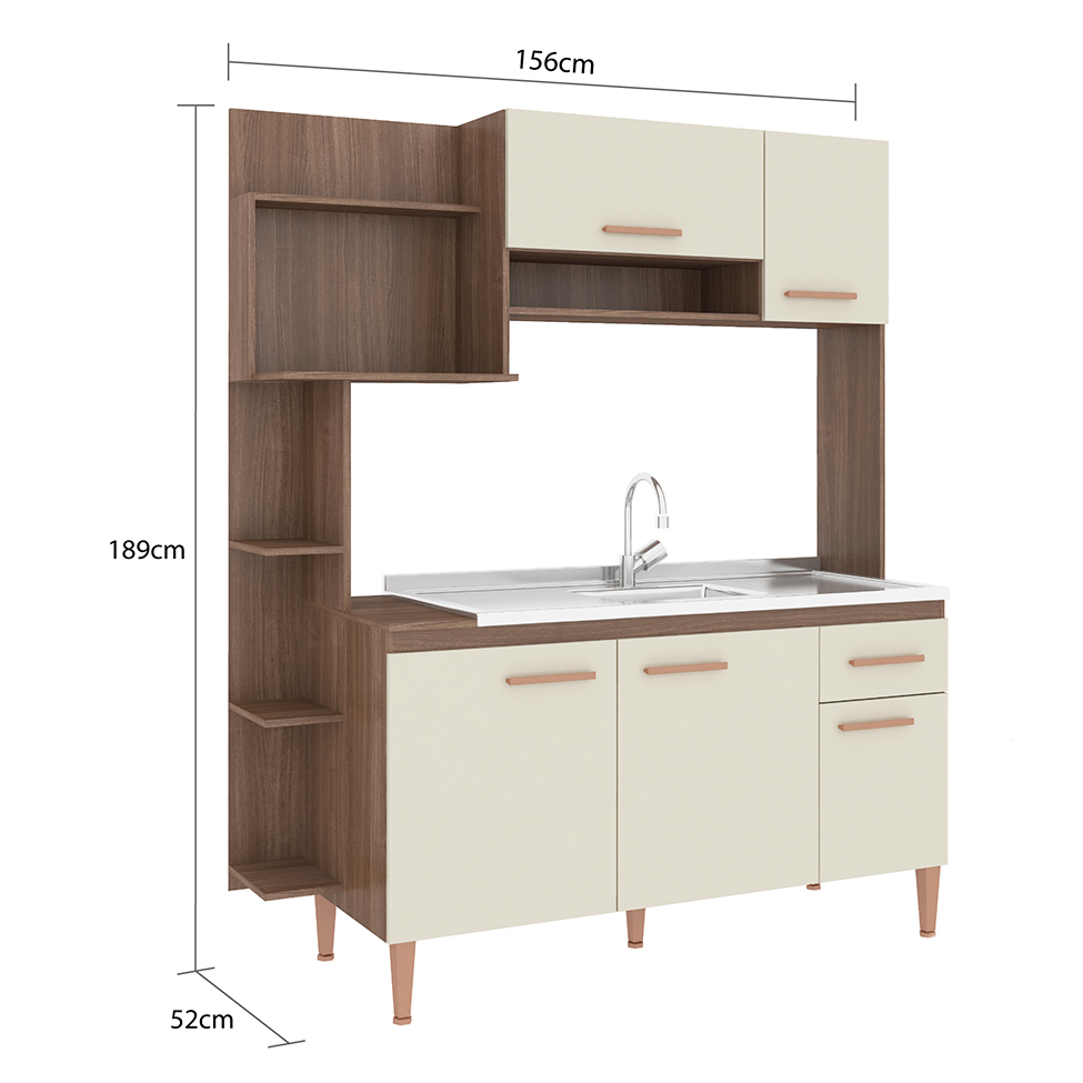 Cozinha Compacta Sofia I 5 Portas 1 Gaveta Teka e Champagne