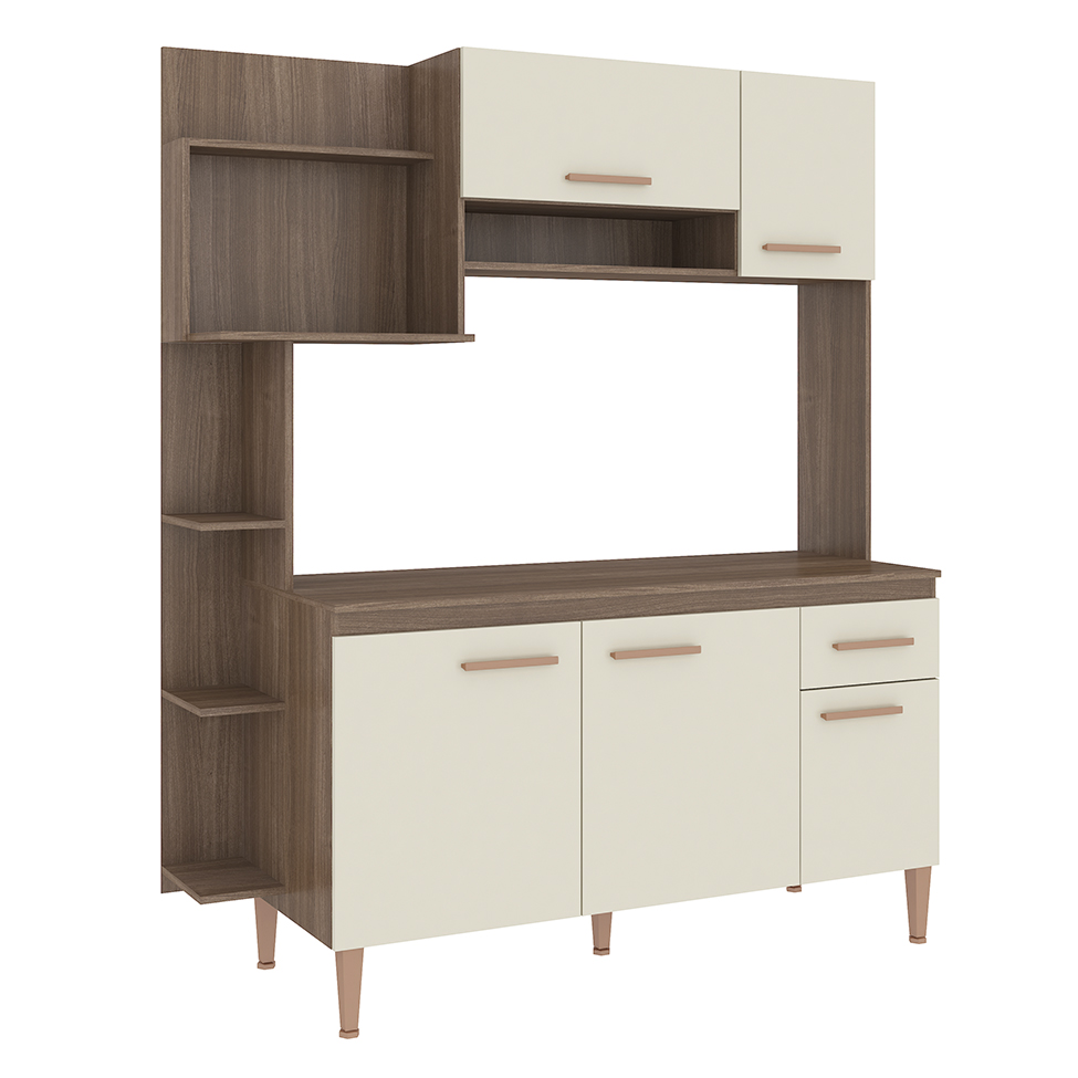Cozinha Compacta Sofia II 5 Portas 1 Gaveta Teka e Champagne
