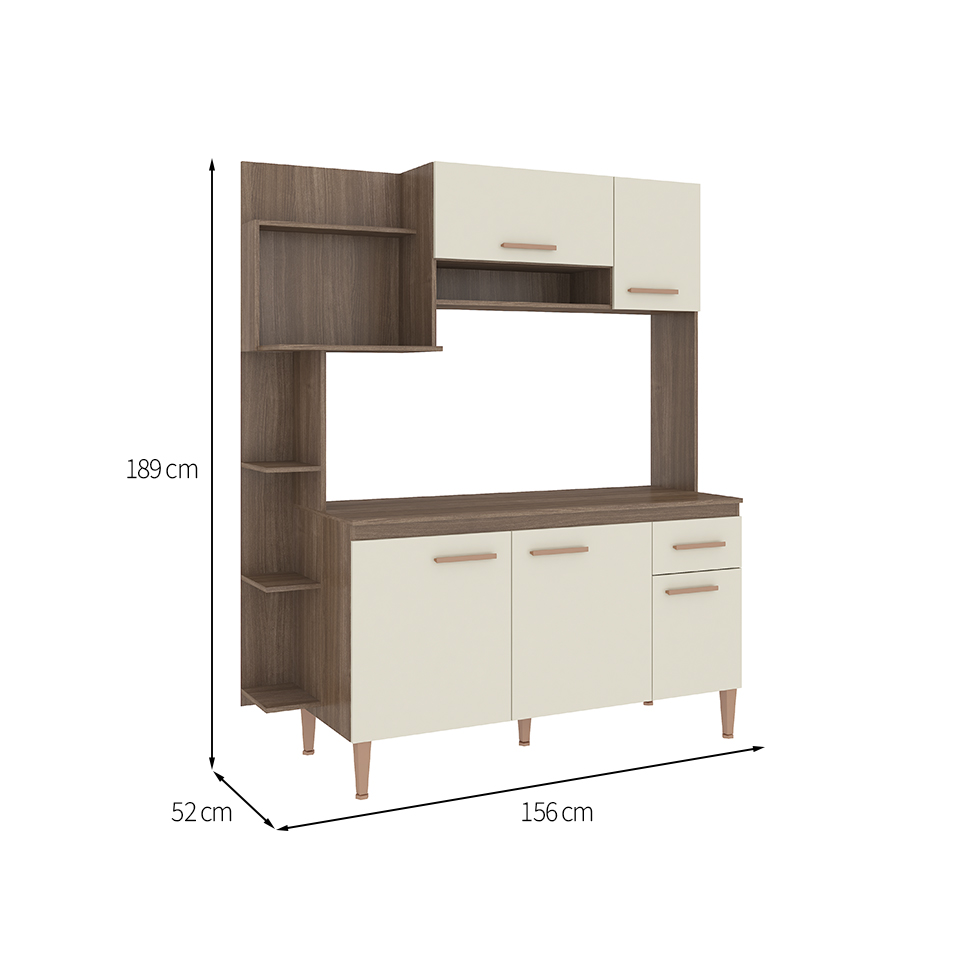 Cozinha Compacta Sofia II 5 Portas 1 Gaveta Teka e Champagne