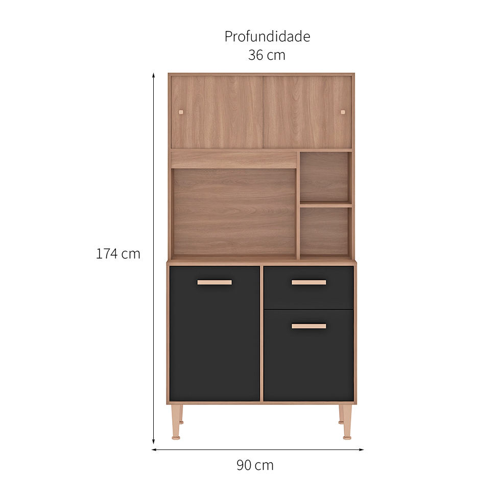 Kit de Cozinha Dália 4 Portas 1 Gaveta Manchester e Preto