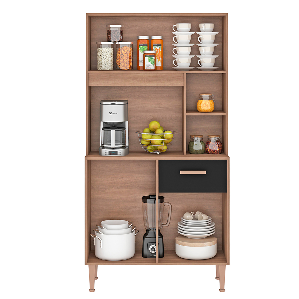 Kit de Cozinha Dália 4 Portas 1 Gaveta Manchester e Preto