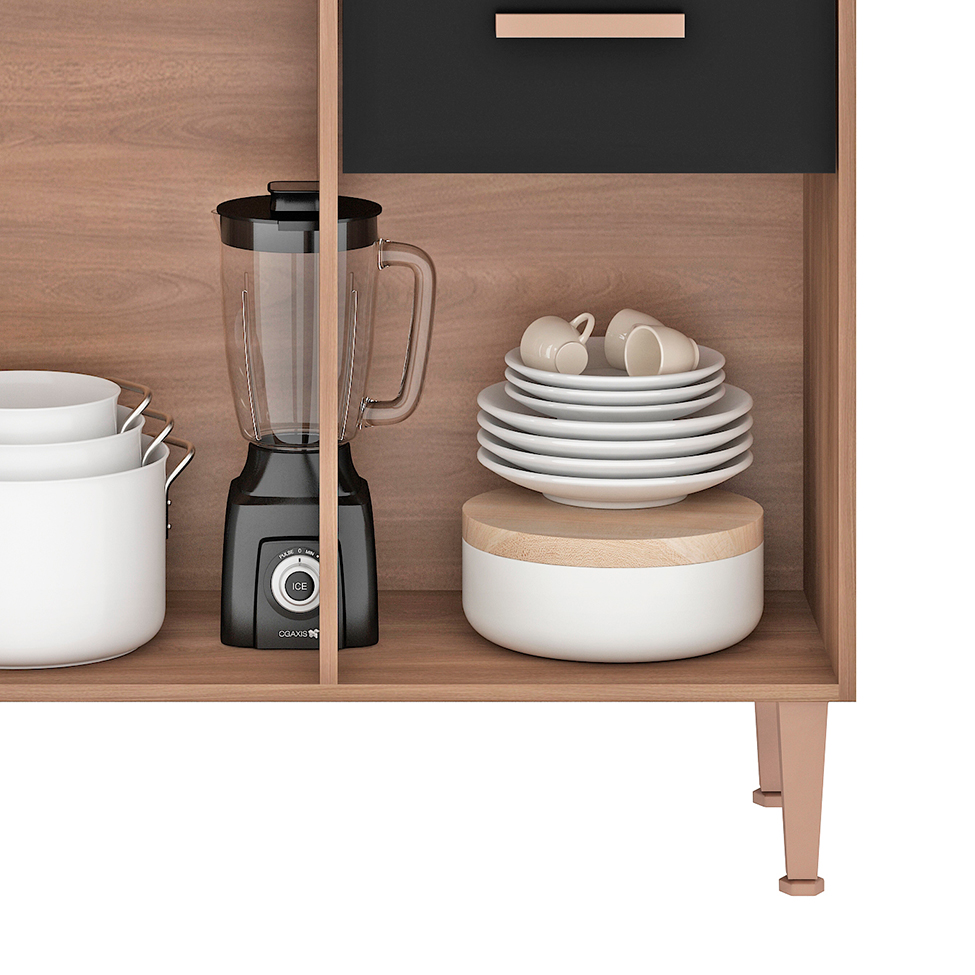 Kit de Cozinha Dália 4 Portas 1 Gaveta Manchester e Preto