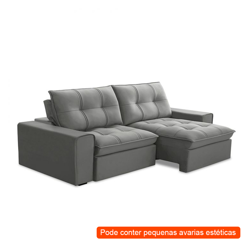 [OUTLET] Sofá 3 Lugares Retrátil e Reclinável Argos Veludo Prata
