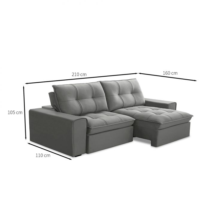 [OUTLET] Sofá 3 Lugares Retrátil e Reclinável Argos Veludo Prata