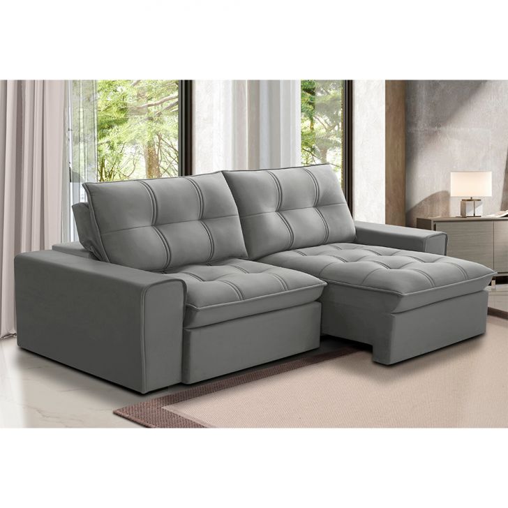 [OUTLET] Sofá 3 Lugares Retrátil e Reclinável Argos Veludo Prata