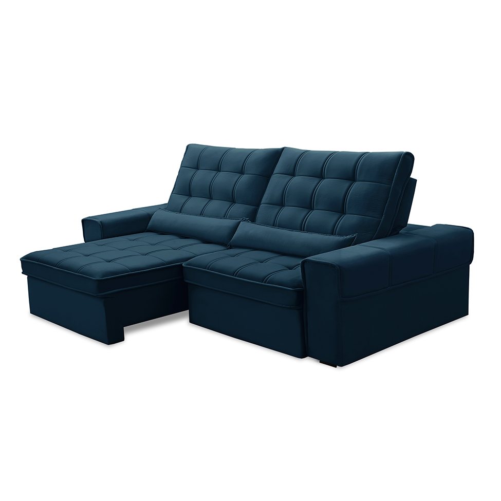 Sofá 3 Lugares Retrátil e Reclinável Alasca Veludo Azul