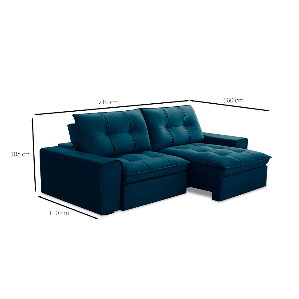 Sofá 3 Lugares Retrátil e Reclinável Argos Veludo Azul