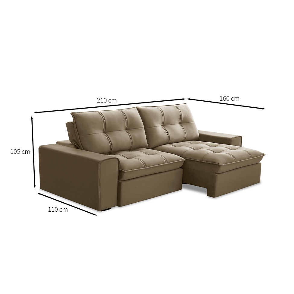 Sofá 3 Lugares Retrátil e Reclinável Argos Veludo Castor