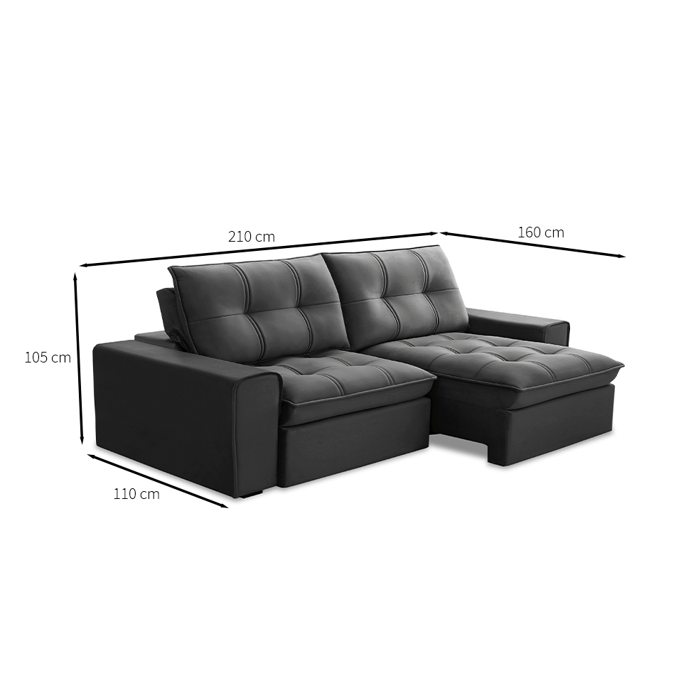Sofá 3 Lugares Retrátil e Reclinável Argos Veludo Chumbo