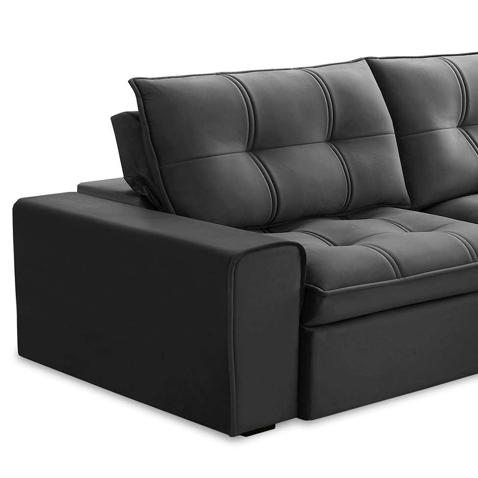 Sofá 3 Lugares Retrátil e Reclinável Argos Veludo Chumbo