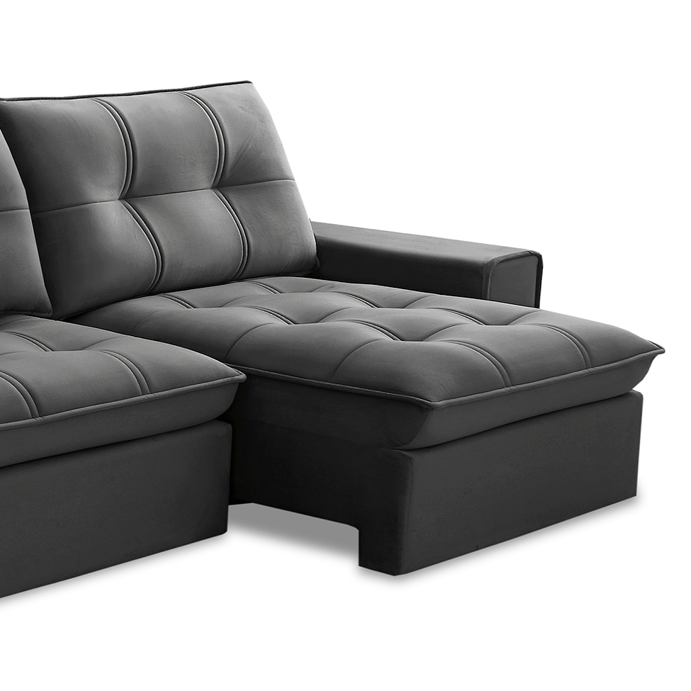 Sofá 3 Lugares Retrátil e Reclinável Argos Veludo Chumbo