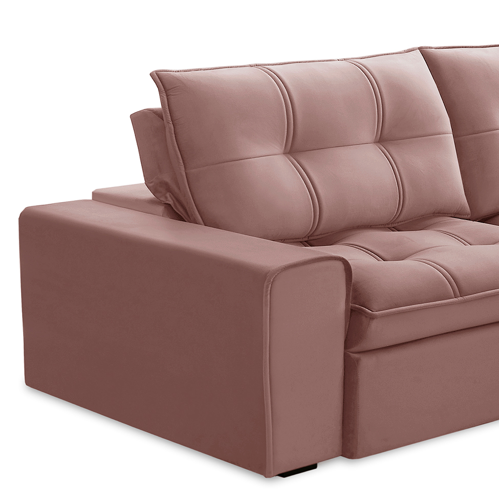 Sofá 3 Lugares Retrátil e Reclinável Argos Veludo Rosê