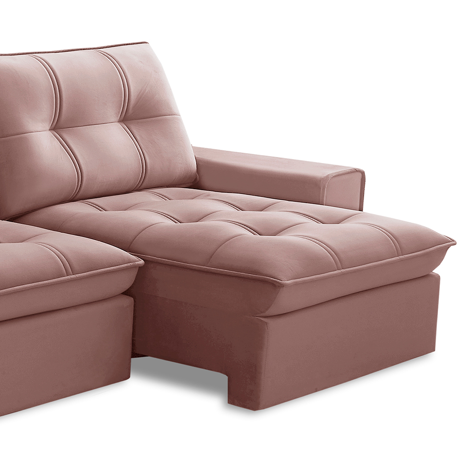 Sofá 3 Lugares Retrátil e Reclinável Argos Veludo Rosê