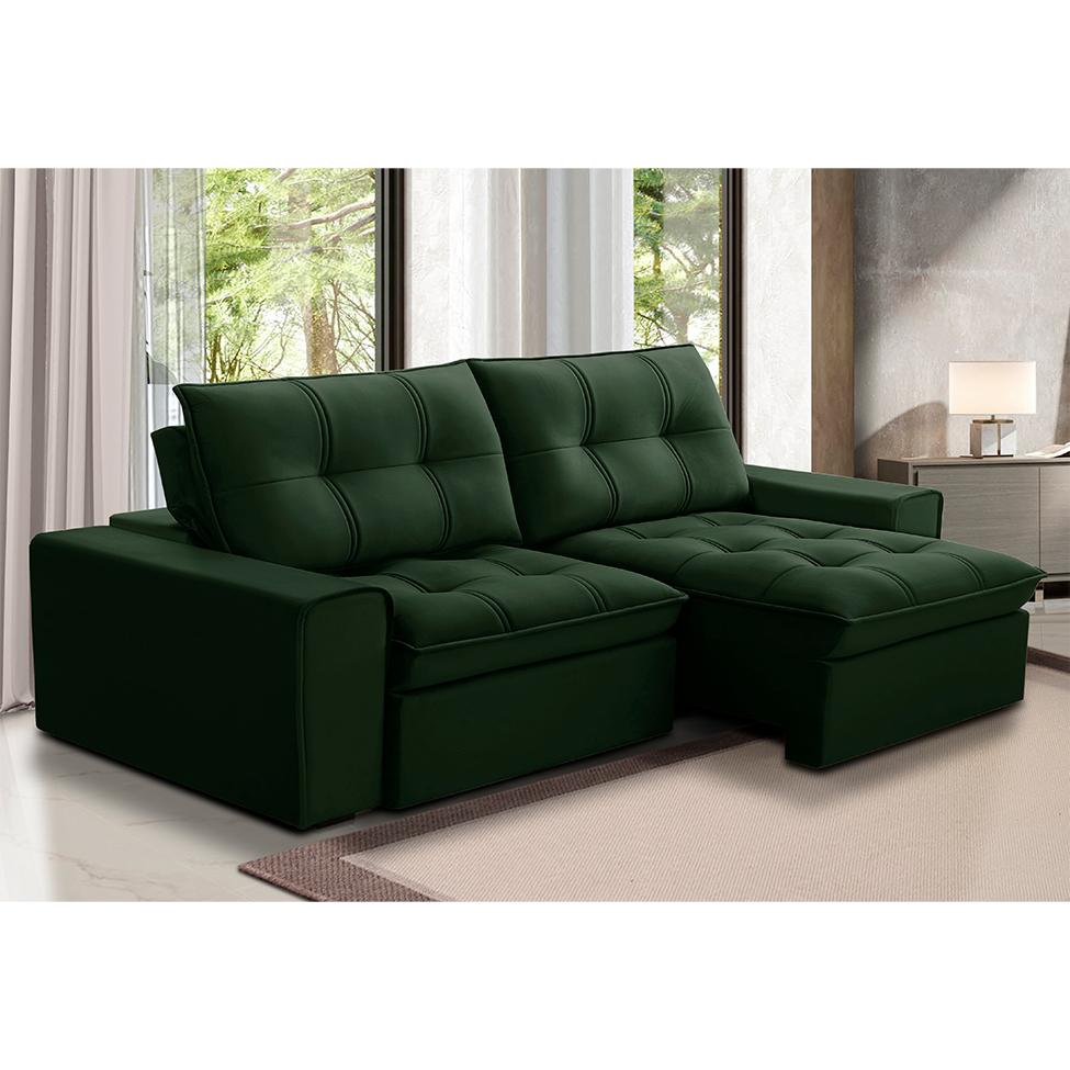 Sofá 3 Lugares Retrátil e Reclinável Argos Veludo Verde