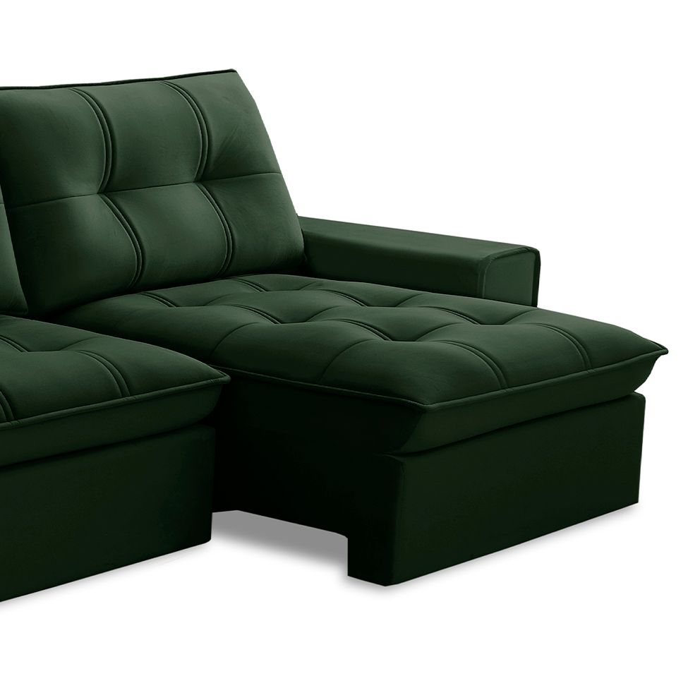 Sofá 3 Lugares Retrátil e Reclinável Argos Veludo Verde