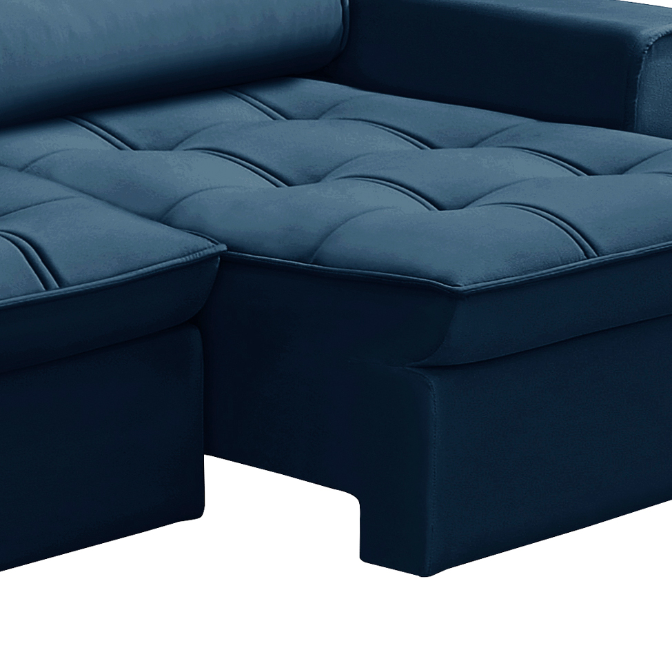 Sofá 3 Lugares Retrátil e Reclinável Nantes Veludo Azul 180 cm