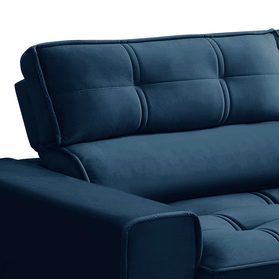 Sofá 3 Lugares Retrátil e Reclinável Nantes Veludo Azul 180 cm