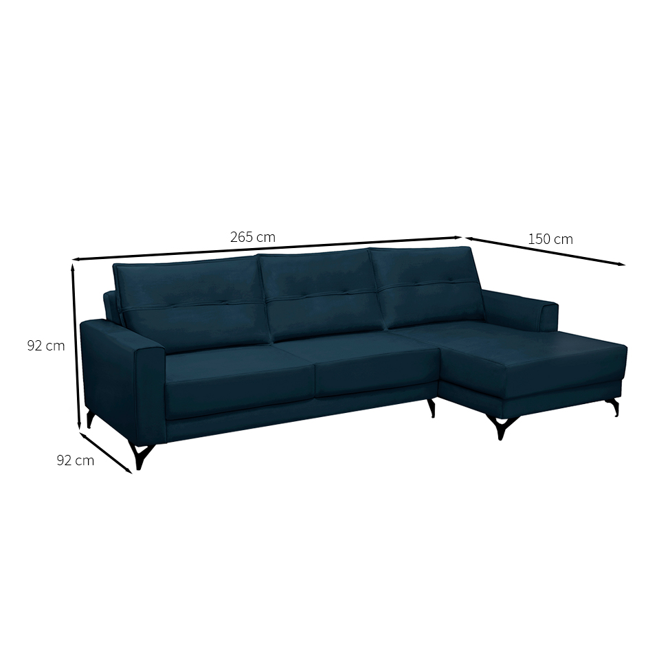 Sofá 4 Lugares Heros com Chaise Direito Veludo Azul