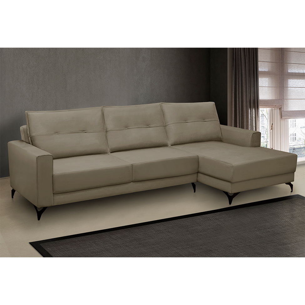 Sofá 4 Lugares Heros com Chaise Direito Veludo Castor