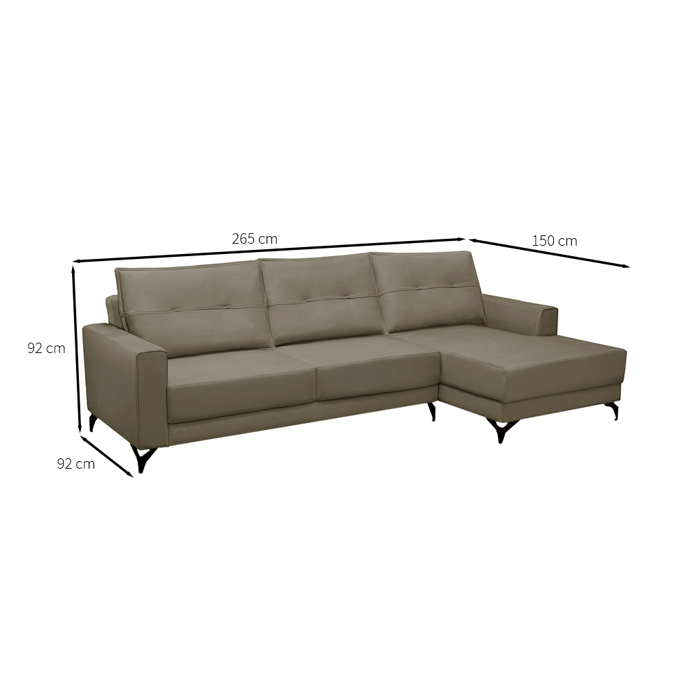 Sofá 4 Lugares Heros com Chaise Direito Veludo Castor