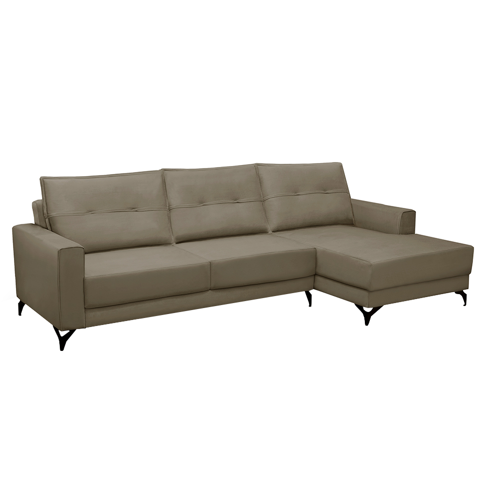 Sofá 4 Lugares Heros com Chaise Direito Veludo Castor