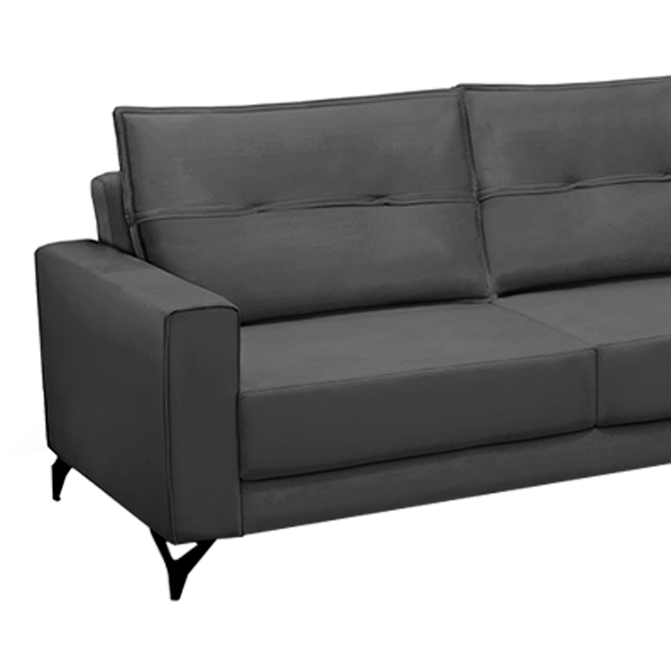 Sofá 4 Lugares Heros com Chaise Direito Veludo Chumbo