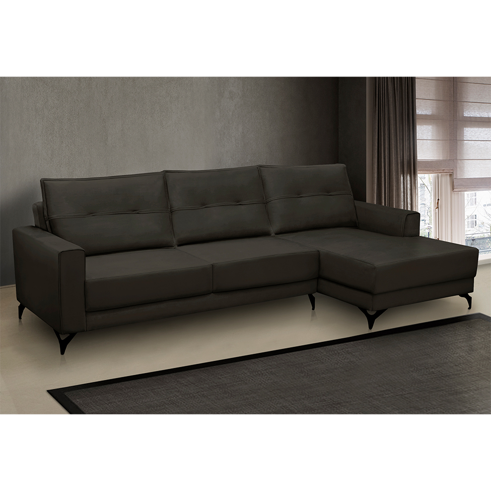Sofá 4 Lugares Heros com Chaise Direito Veludo Marrom