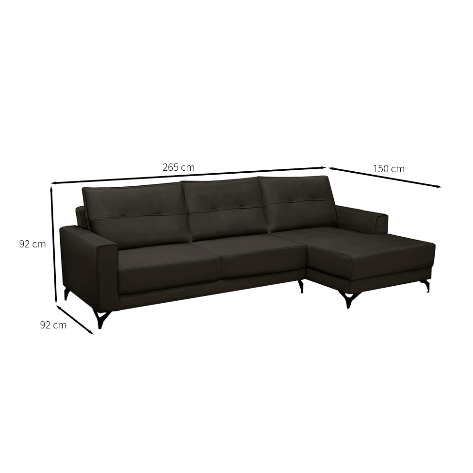 Sofá 4 Lugares Heros com Chaise Direito Veludo Marrom