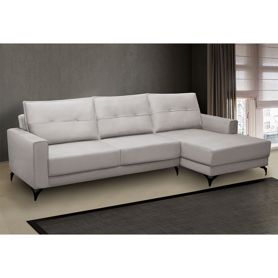 Sofá 4 Lugares Heros com Chaise Direito Veludo Prata