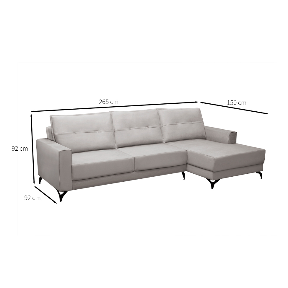 Sofá 4 Lugares Heros com Chaise Direito Veludo Prata