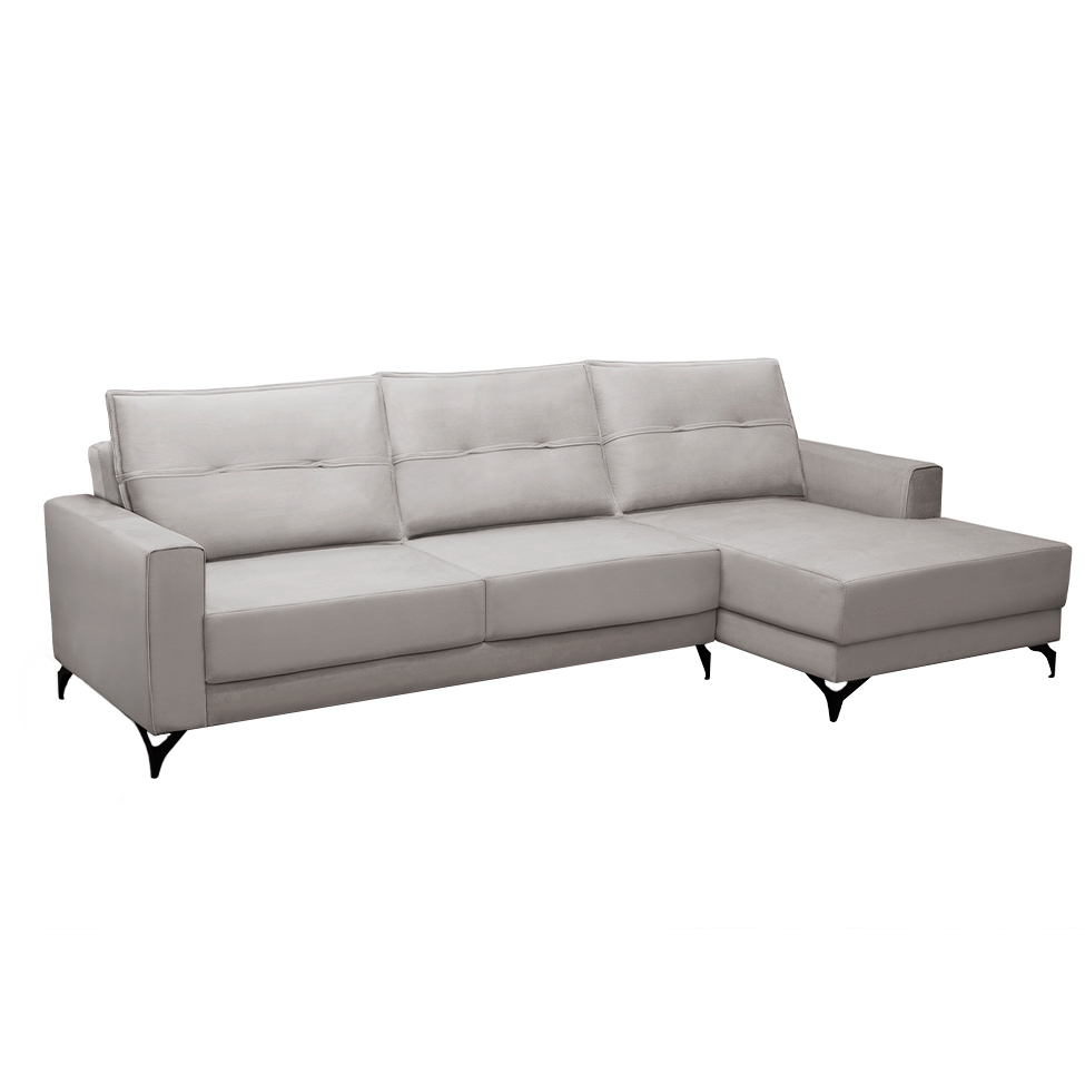 Sofá 4 Lugares Heros com Chaise Direito Veludo Prata