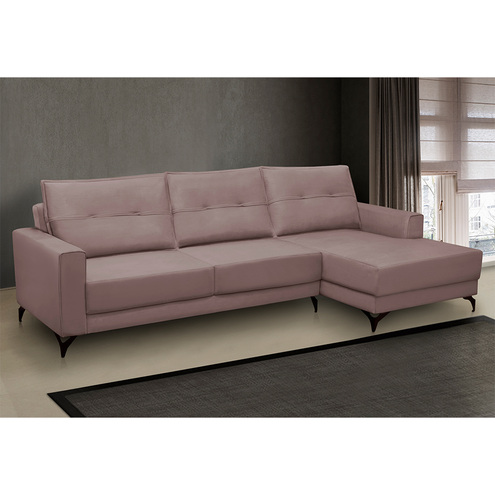 Sofá 4 Lugares Heros com Chaise Direito Veludo Rosê