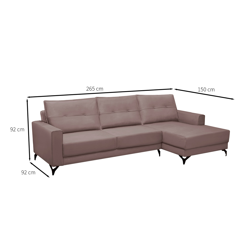 Sofá 4 Lugares Heros com Chaise Direito Veludo Rosê