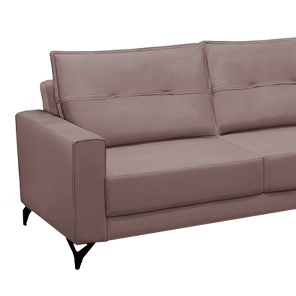 Sofá 4 Lugares Heros com Chaise Direito Veludo Rosê