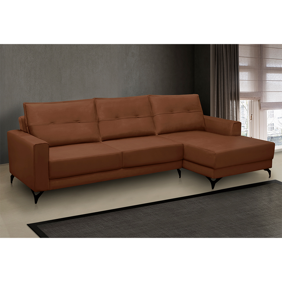 Sofá 4 Lugares Heros com Chaise Direito Veludo Terracota