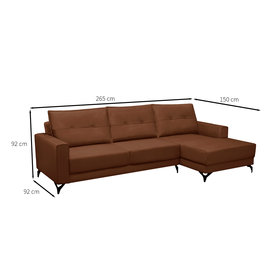 Sofá 4 Lugares Heros com Chaise Direito Veludo Terracota