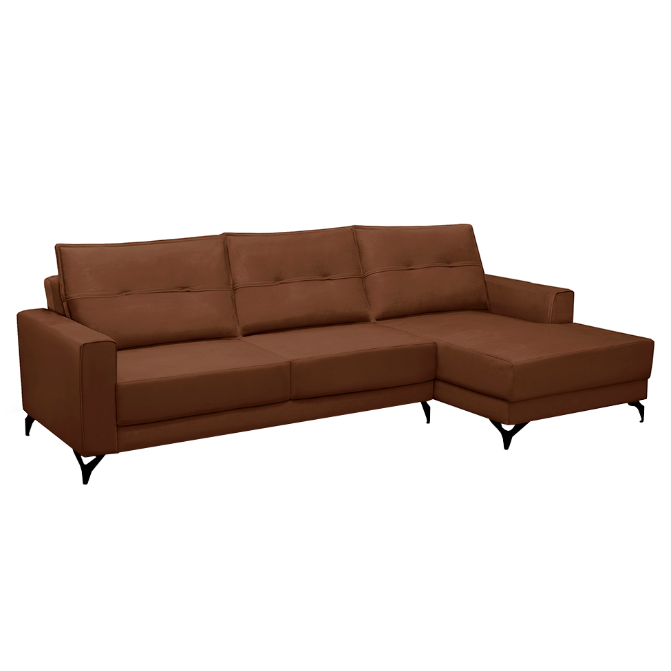 Sofá 4 Lugares Heros com Chaise Direito Veludo Terracota