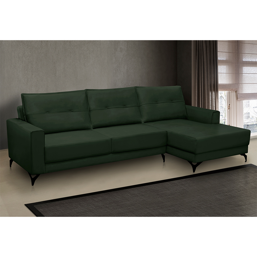 Sofá 4 Lugares Heros com Chaise Direito Veludo Verde