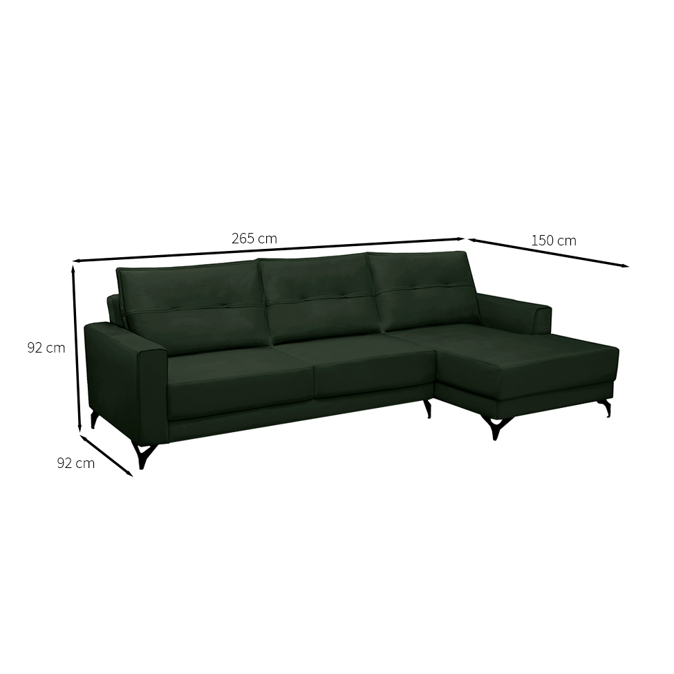 Sofá 4 Lugares Heros com Chaise Direito Veludo Verde
