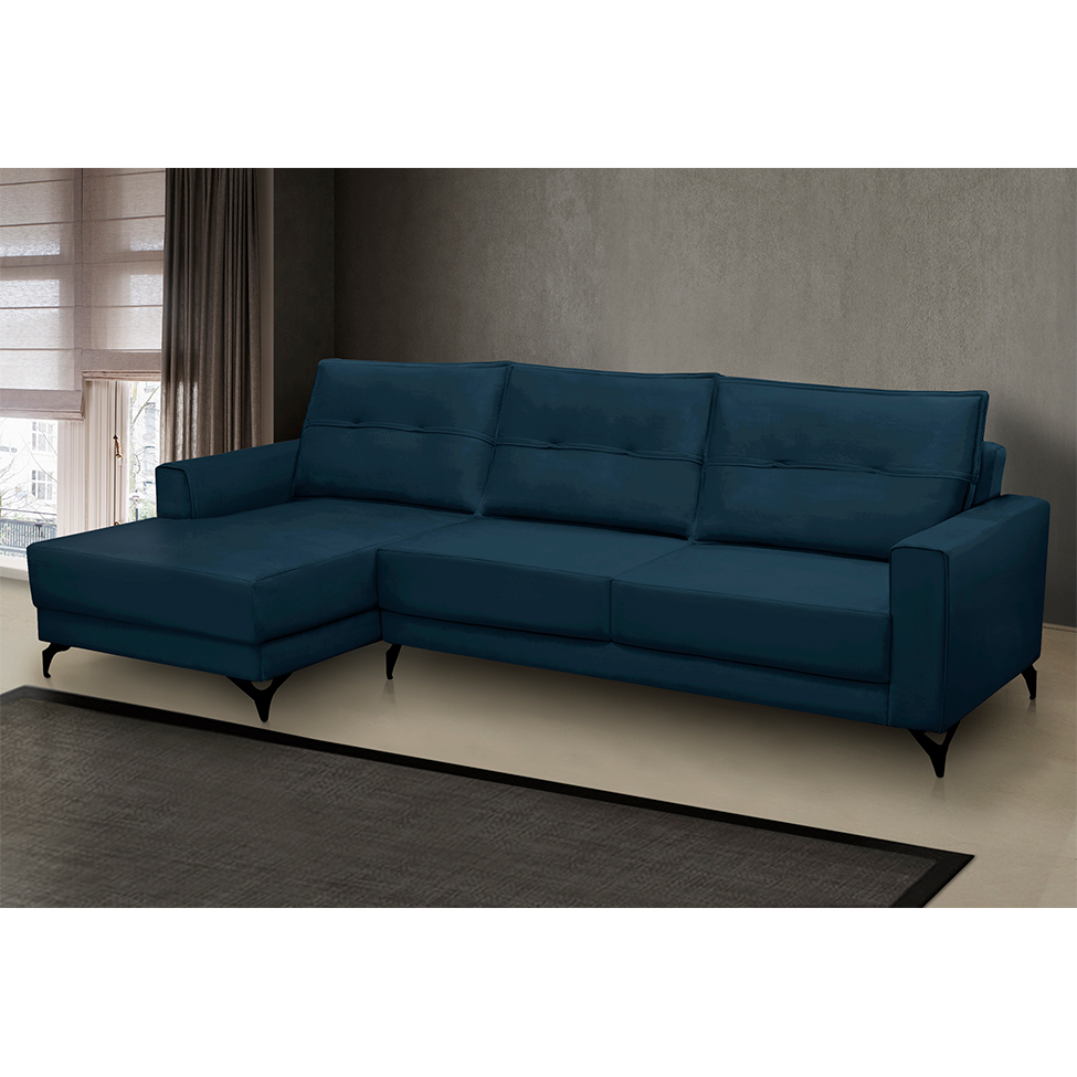 Sofá 4 Lugares Heros com Chaise Esquerdo Veludo Azul