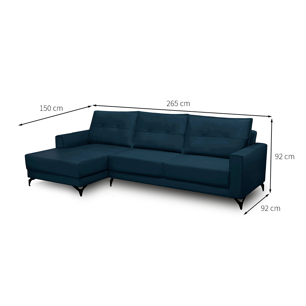 Sofá 4 Lugares Heros com Chaise Esquerdo Veludo Azul