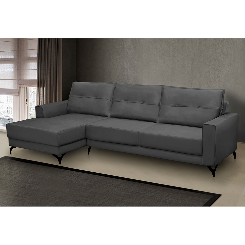 Sofá 4 Lugares Heros com Chaise Esquerdo Veludo Chumbo