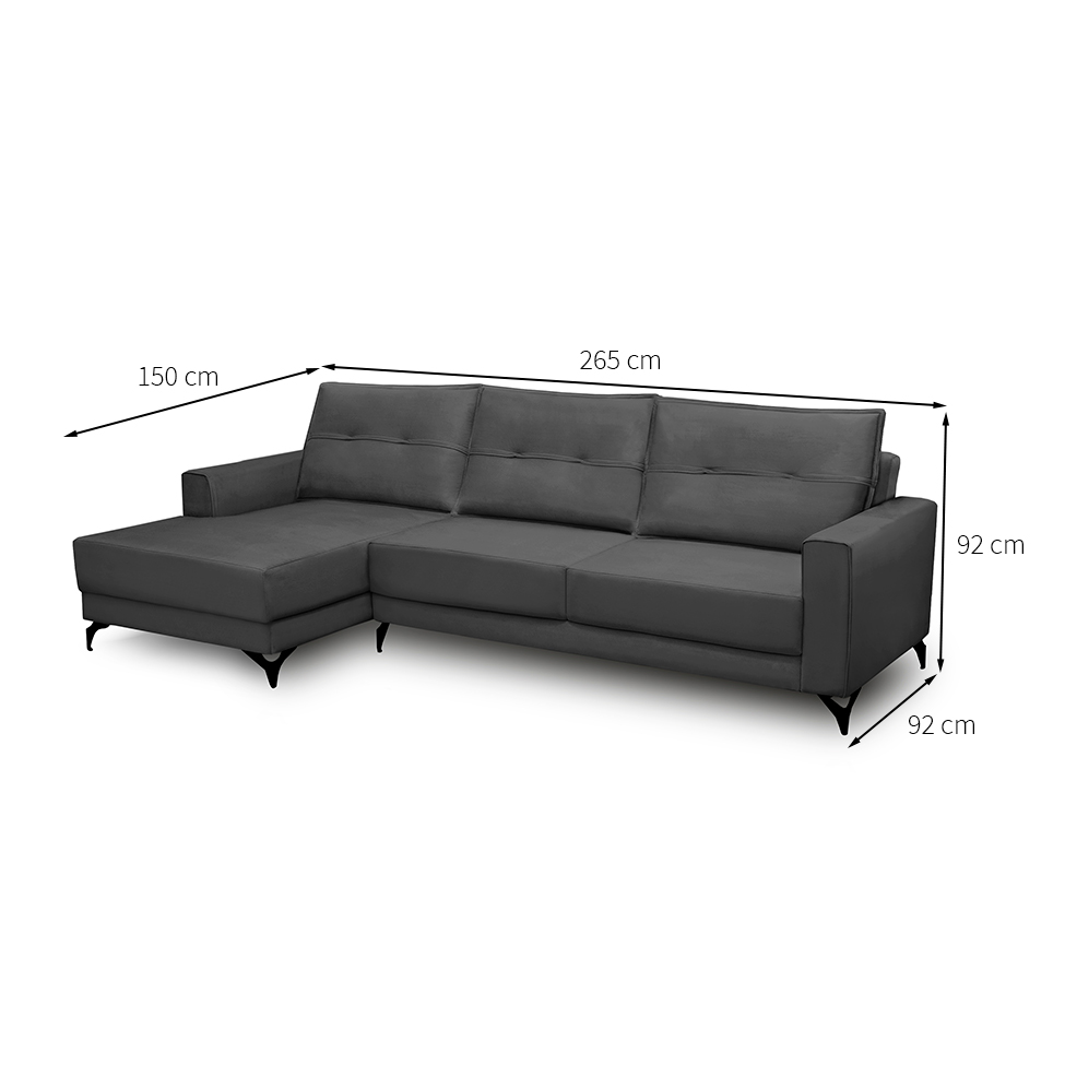 Sofá 4 Lugares Heros com Chaise Esquerdo Veludo Chumbo