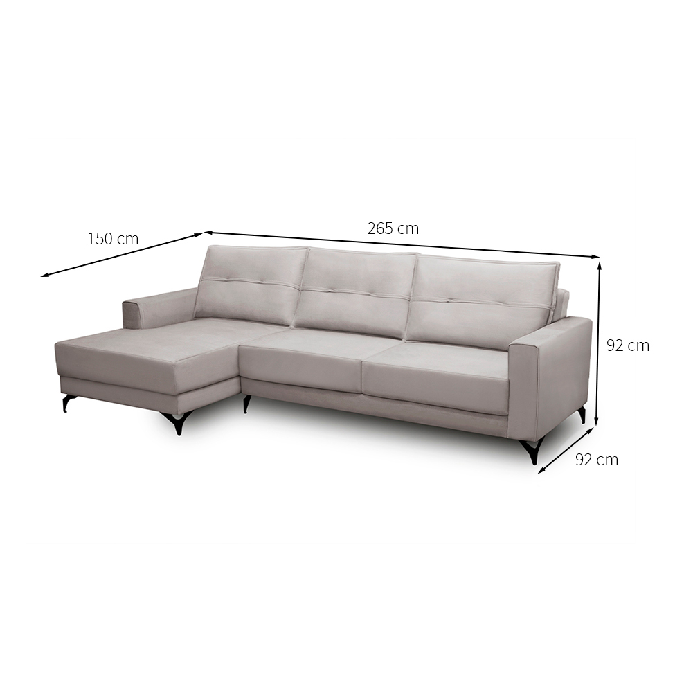 Sofá 4 Lugares Heros com Chaise Esquerdo Veludo Prata
