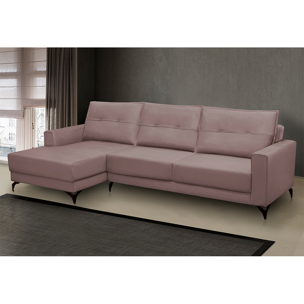 Sofá 4 Lugares Heros com Chaise Esquerdo Veludo Rosê